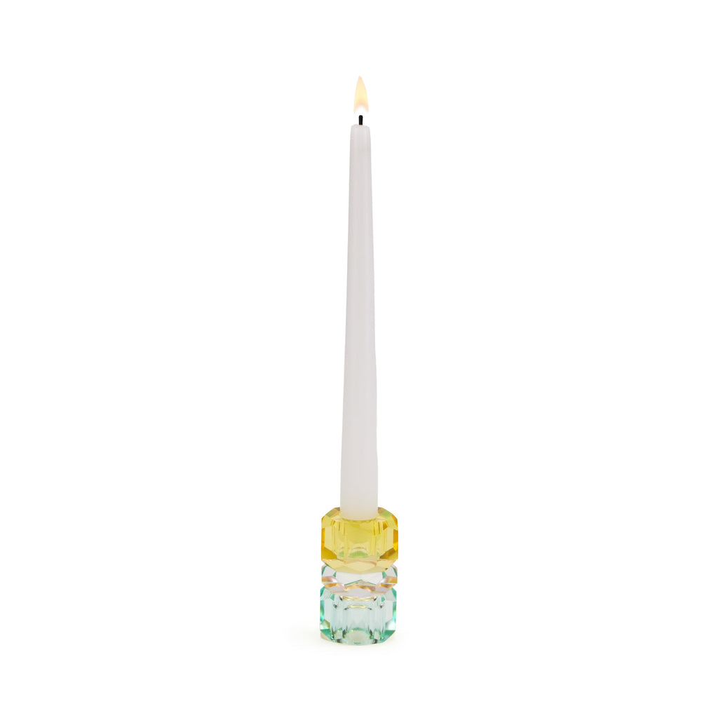 Faceted Crystal Candle Holder - Yellow/ Pink/ Blue