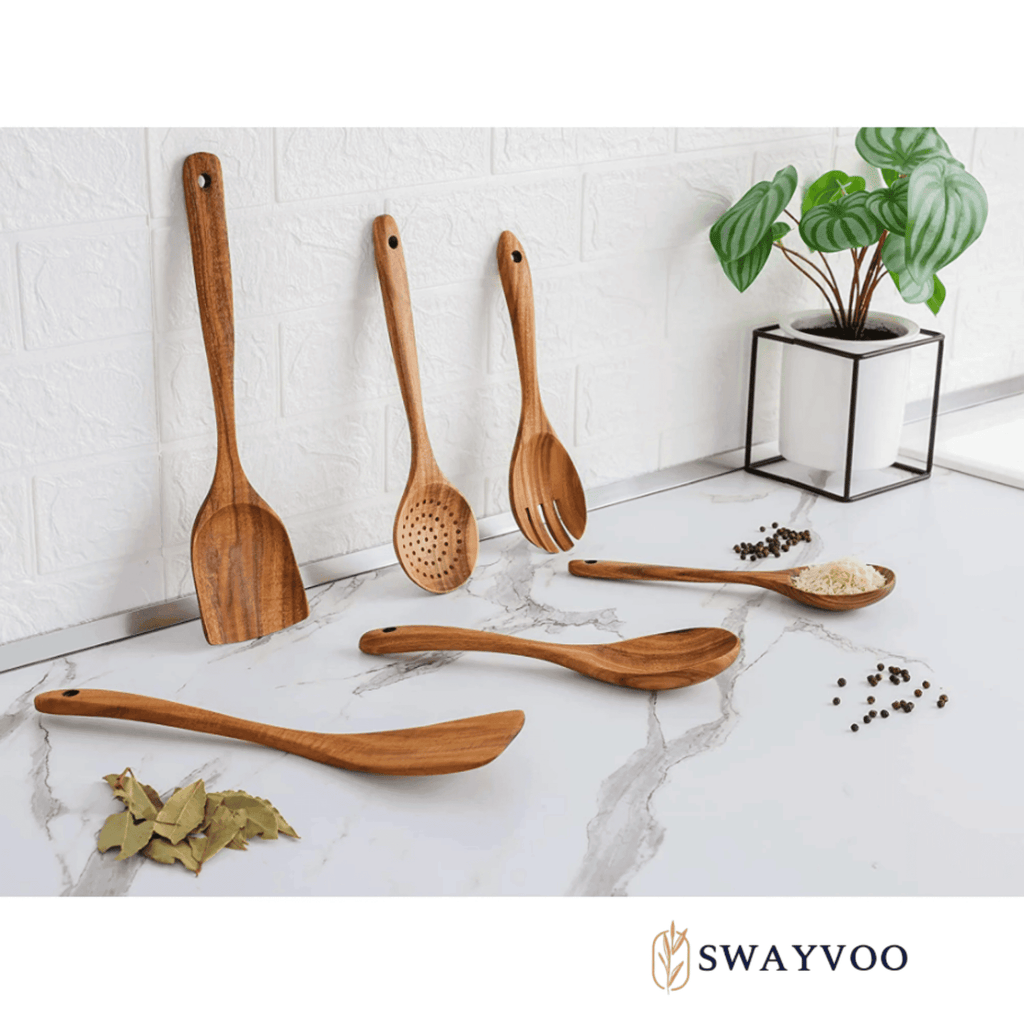 Wooden Spoons for Cooking, 6-Piece 100% Natural Teak Wooden Utensils for Cooking — Heat Resistant, Non-Stick ...