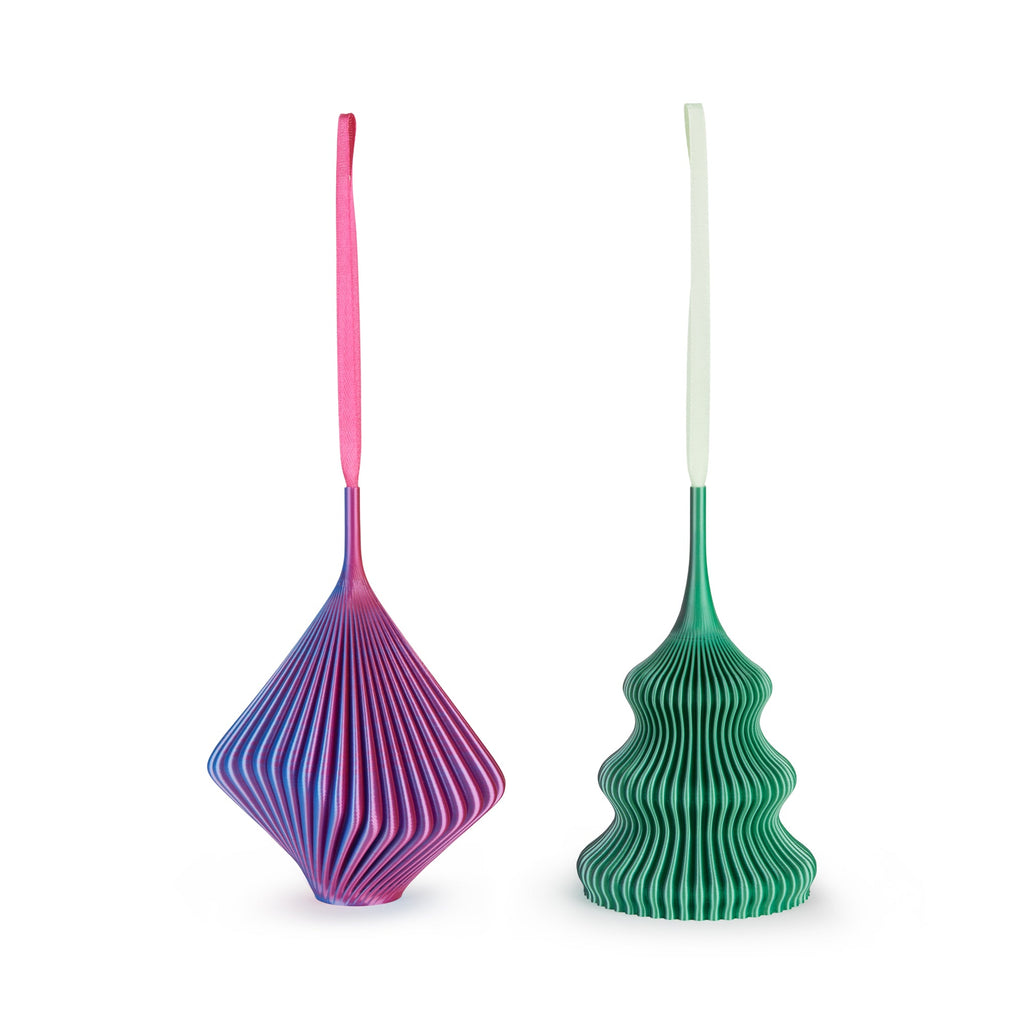 3D-Printed Holiday Ornaments - Set of 2 - Sage/Passion Fruit