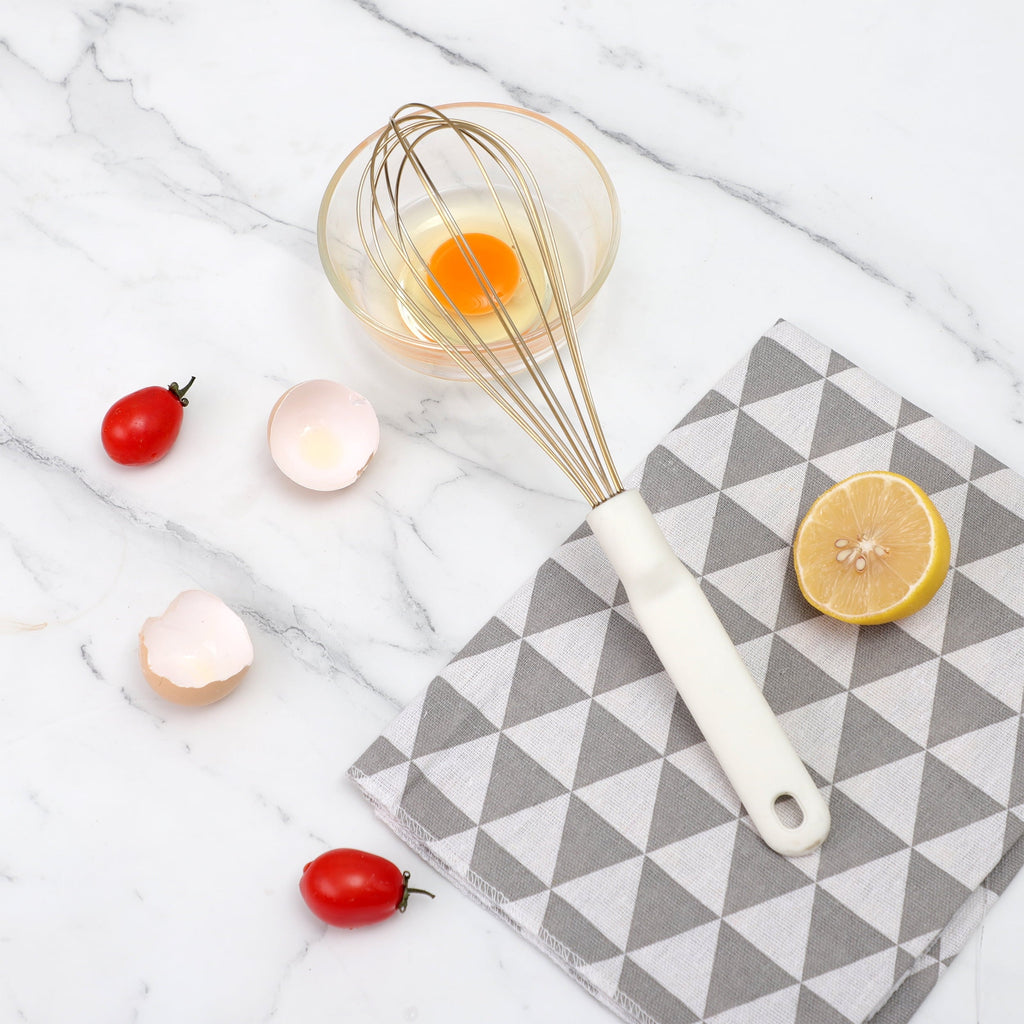 Wire Hand Whisk for Cooking Durable, Rust-Resistant & Dishwasher Safe, Cream & Gold