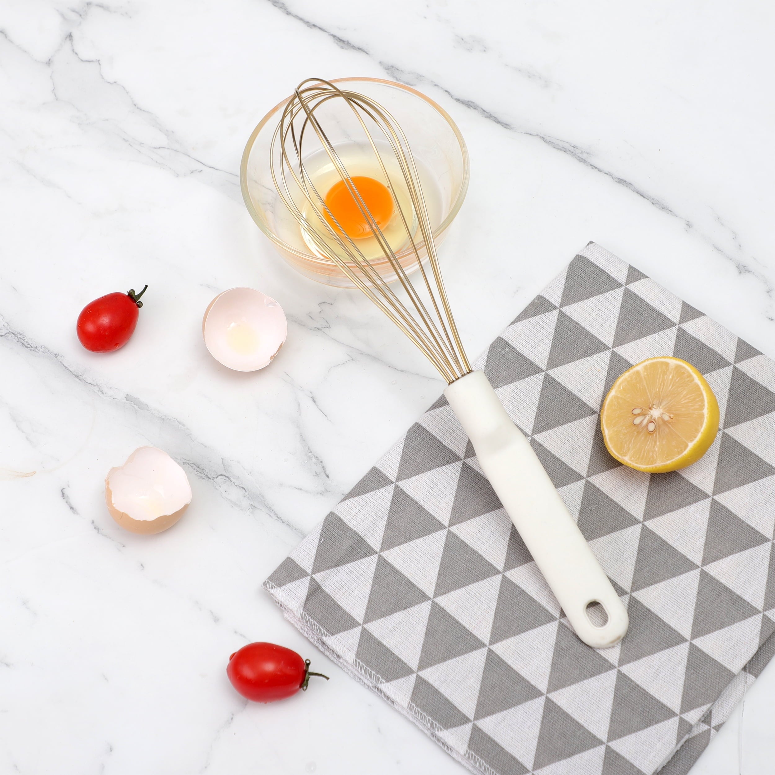 Wire Hand Whisk for Cooking Durable, Rust-Resistant & Dishwasher Safe, Cream & Gold