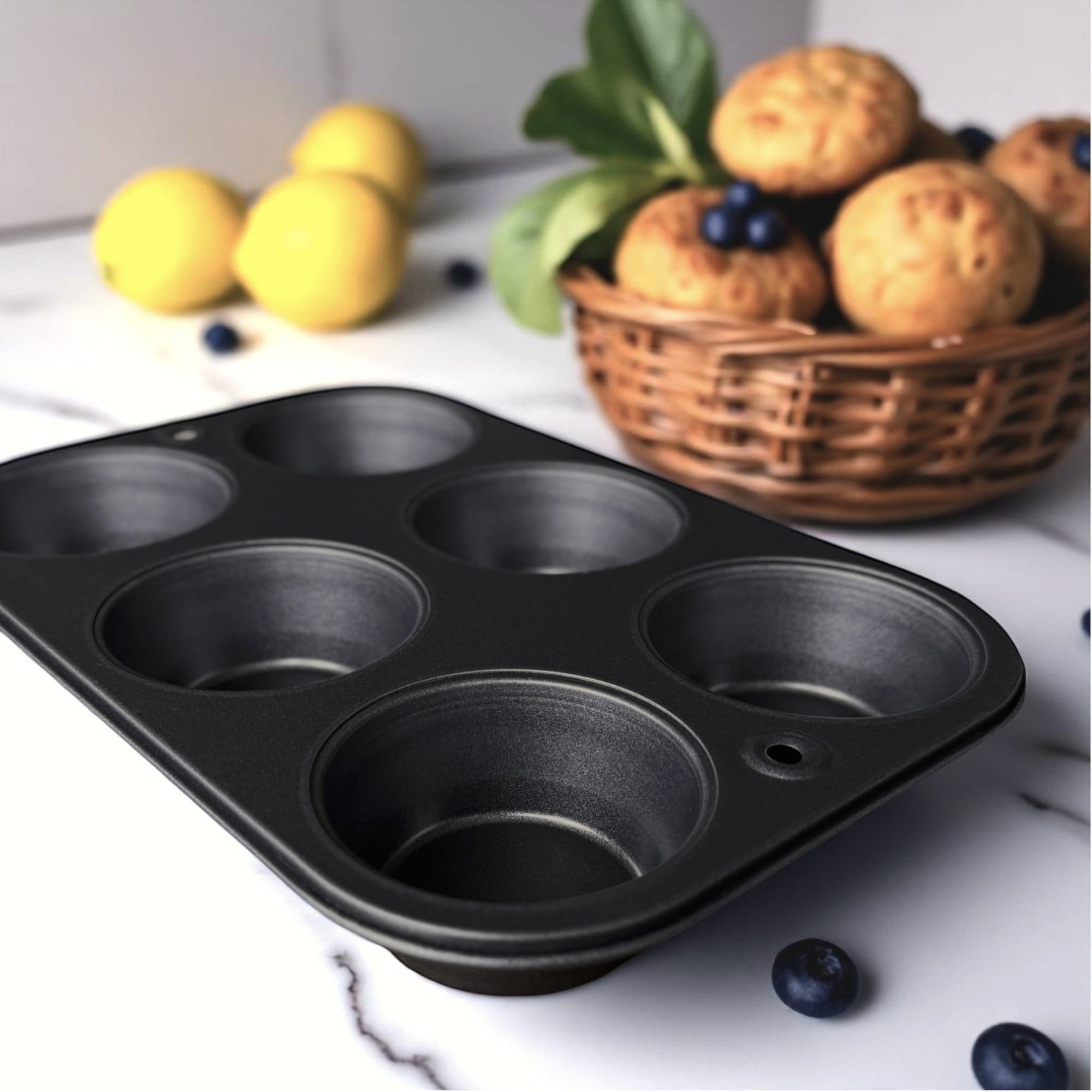 6-Cup Nonstick Steel Muffin Pan, 2.9" Cup, Gray, 1 Count