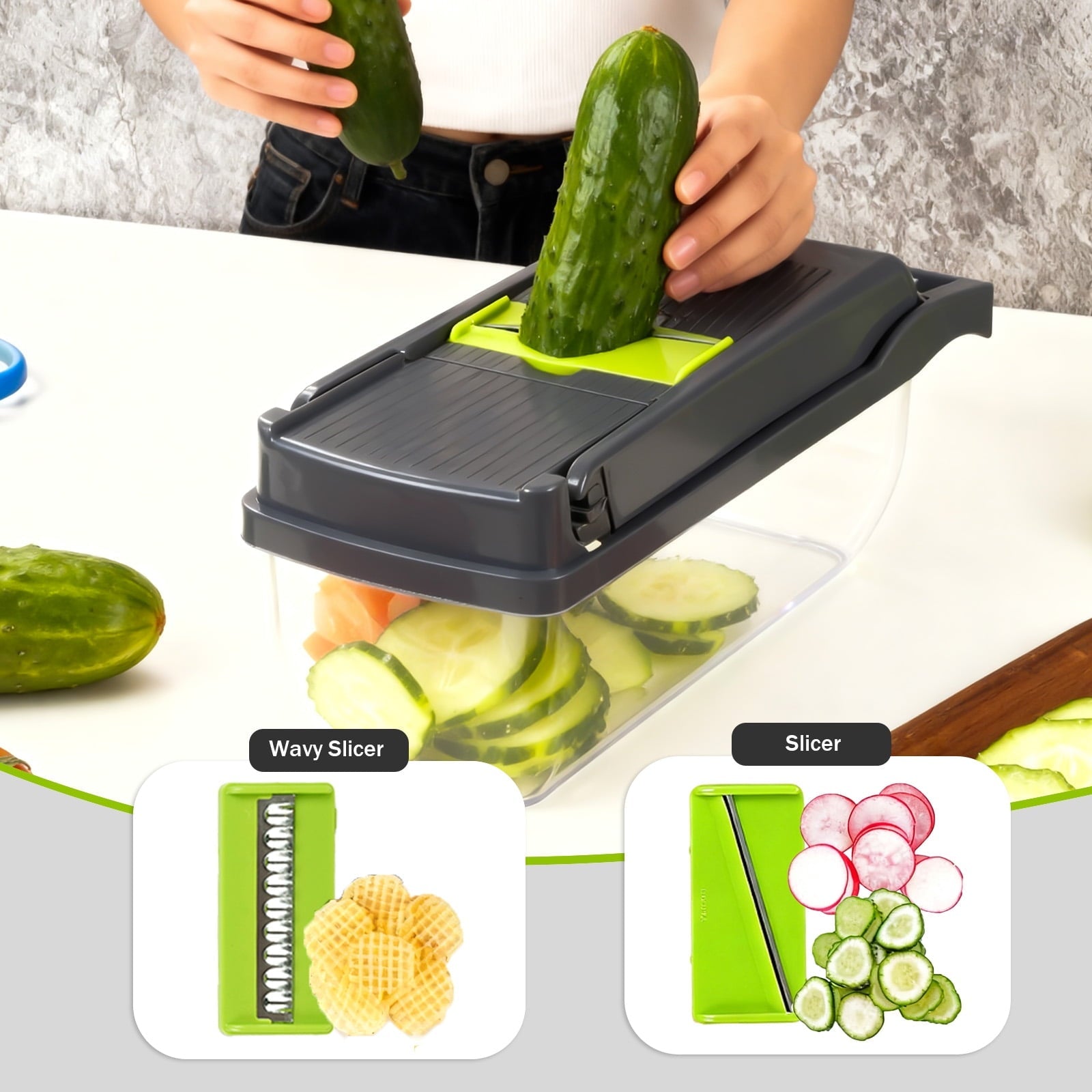 16-in-1 Mandoline Slicer, Multifunctional Vegetable Chopper with Container, Food Processor for Onion, Chees...
