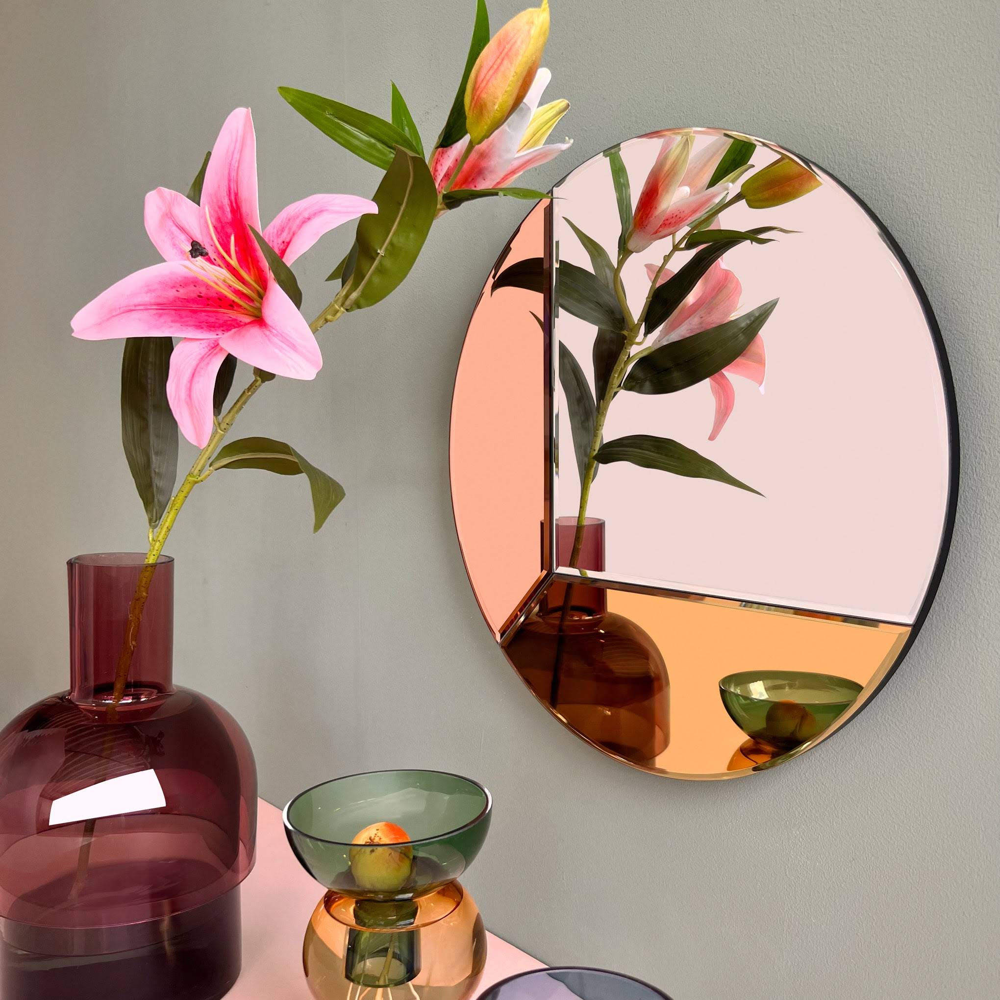 Round Mosaic Mirror - Pink/ Gold