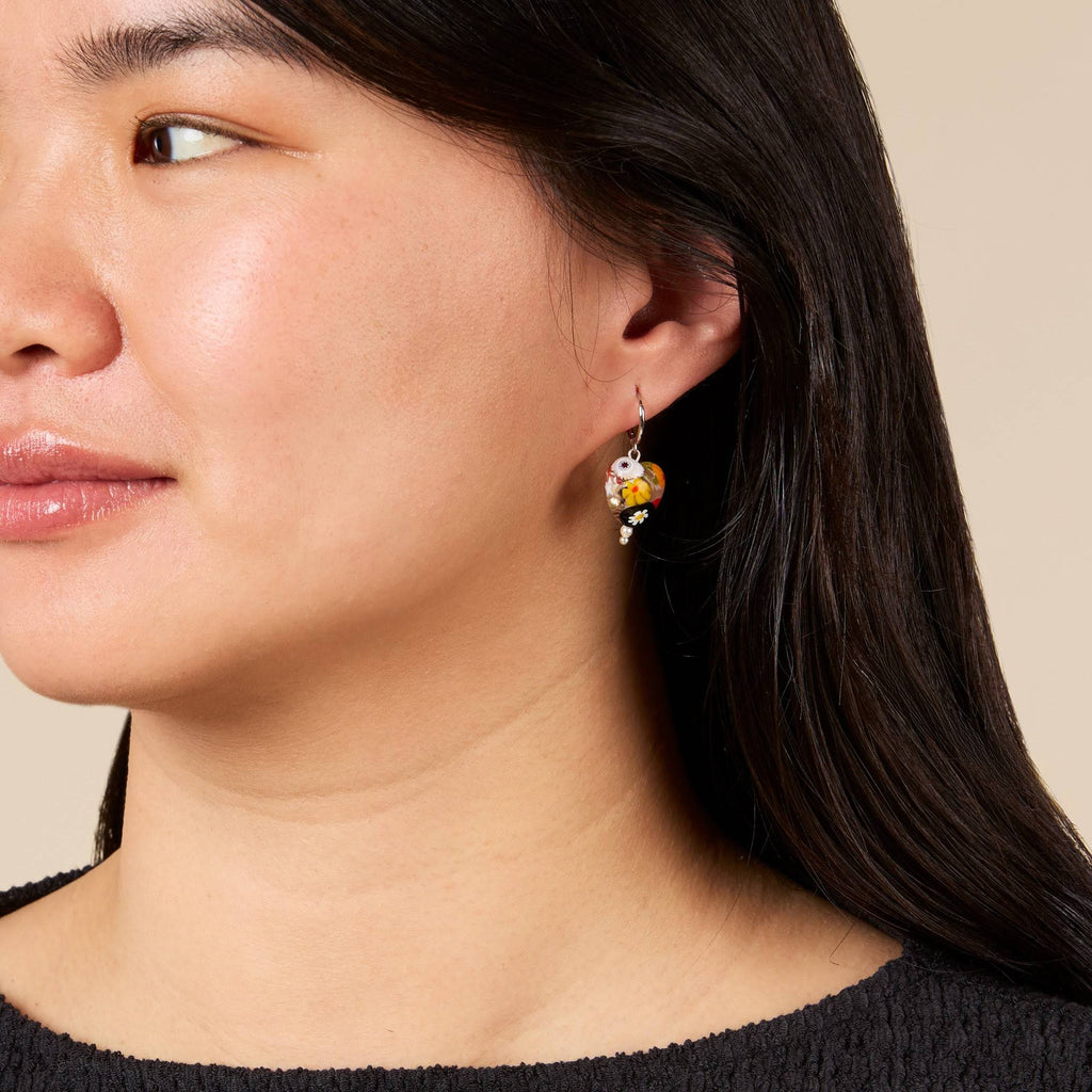 Yam Posy Huggie Hoop Earrings - Silver/ Multi