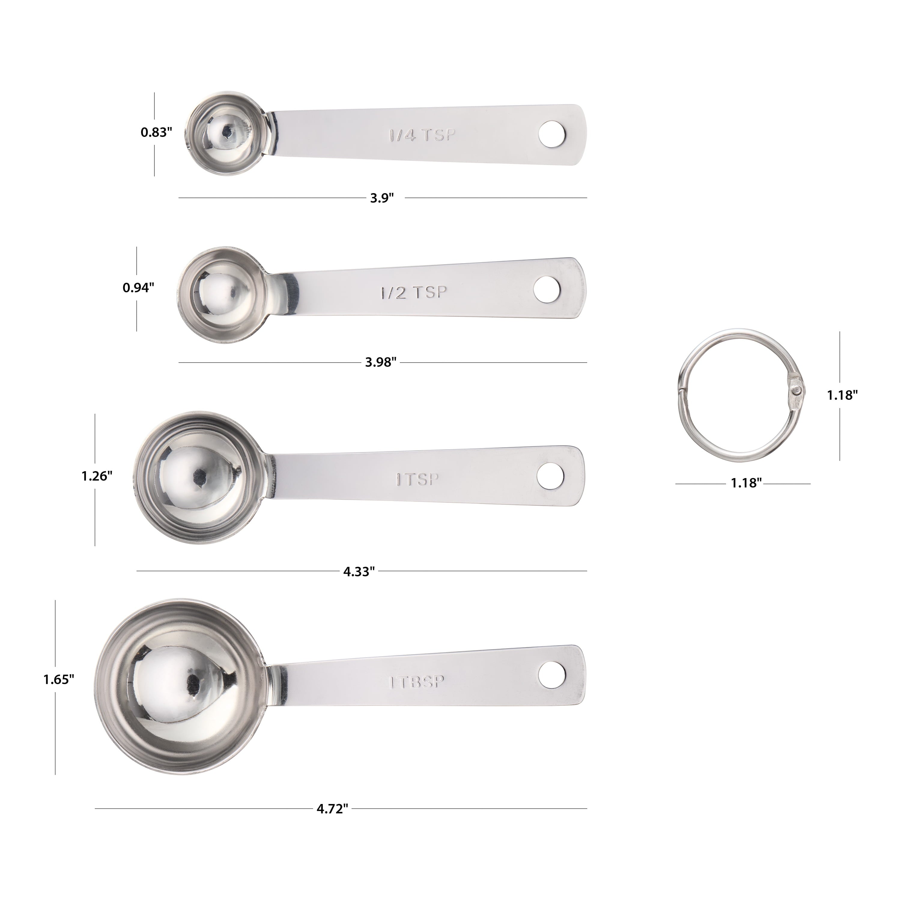 Kitchen Stainless Steel 4-Piece Nesting Measuring Spoons Set, Stainless Steel Finish