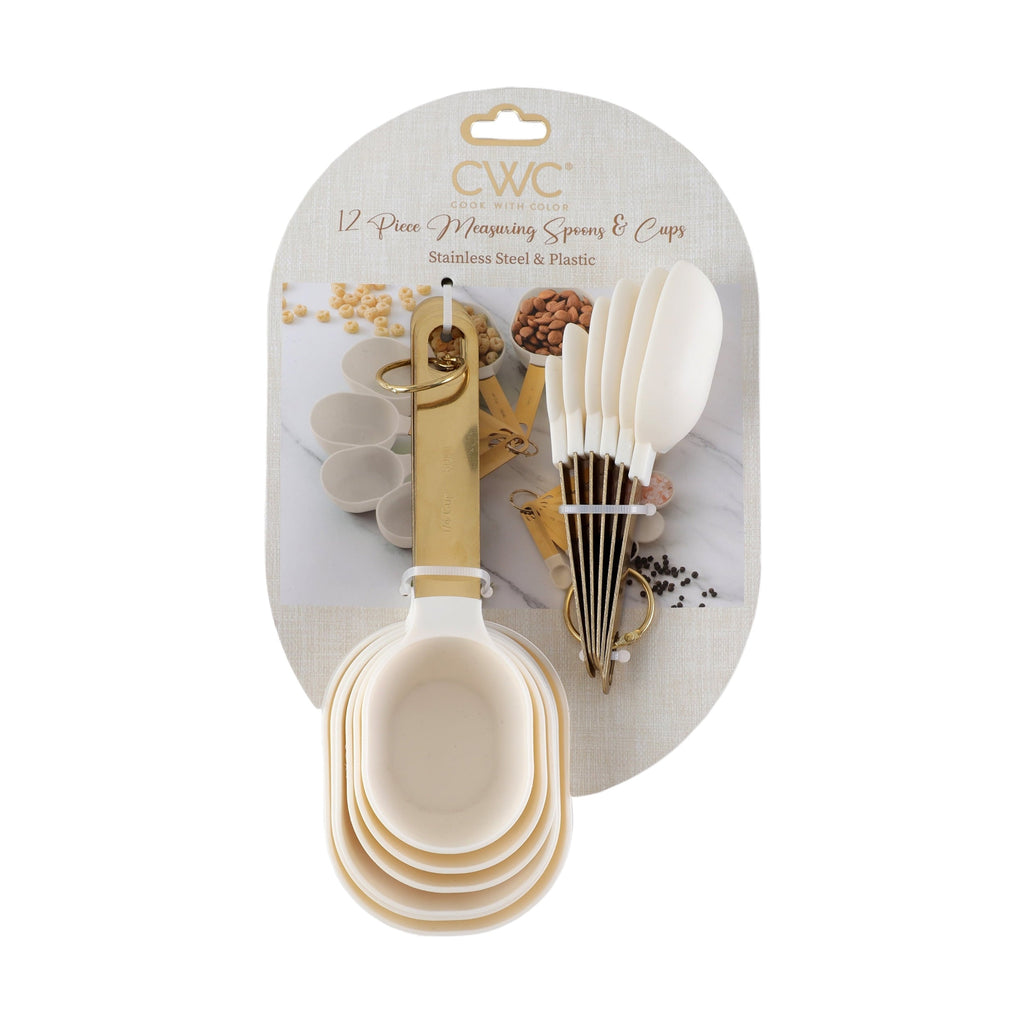 12-Piece Measuring Cup & Spoon Combo Set, Essential Kitchen Utensils, Dishwasher Safe, White
