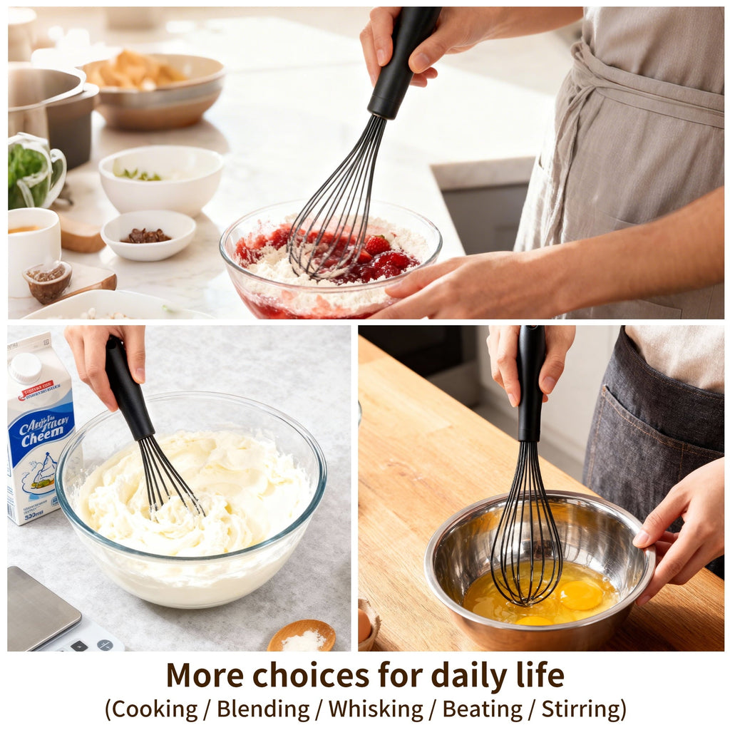 Silicone Wire Whisk, Egg Beater Set of 3, Non Scratch Stainless Steel Kitchen Whisks for Cooking, Blending, Beating, ...