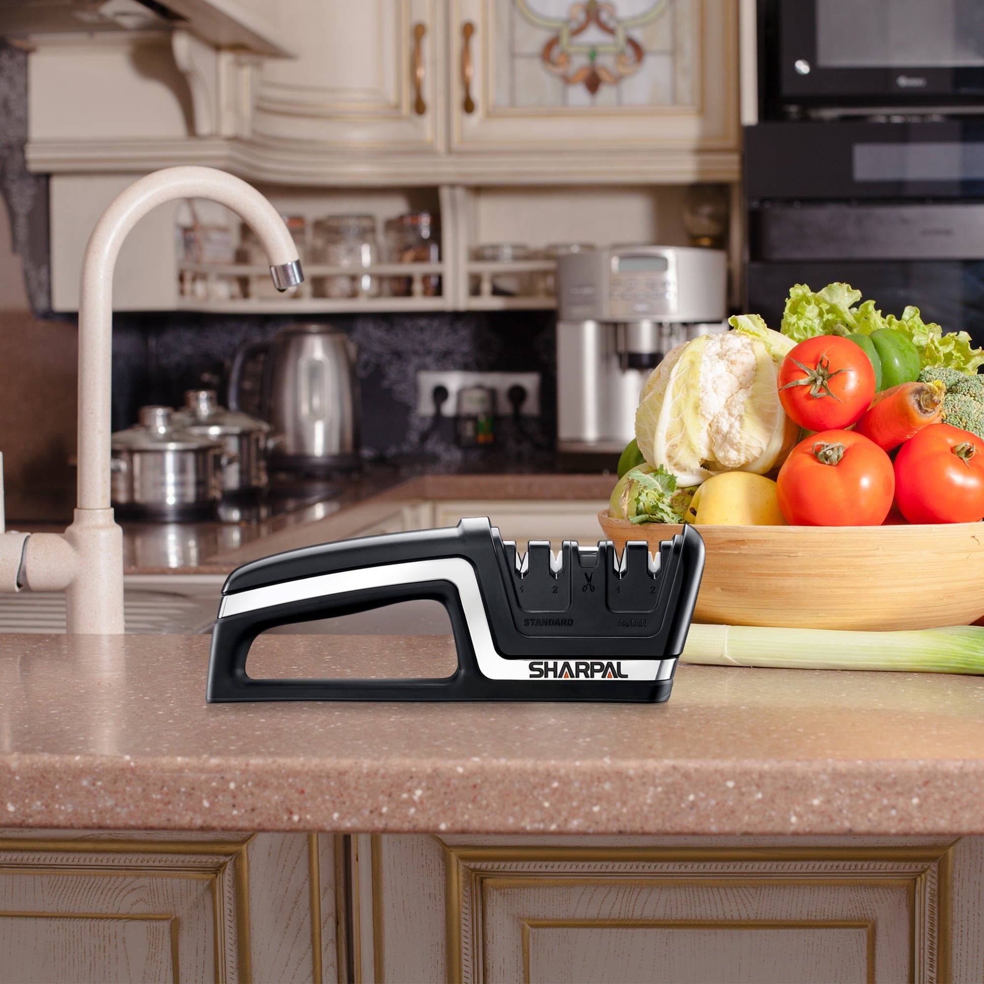 104N 5-in-1 Kitchen Knife and Scissors Sharpener, Tungsten Carbide