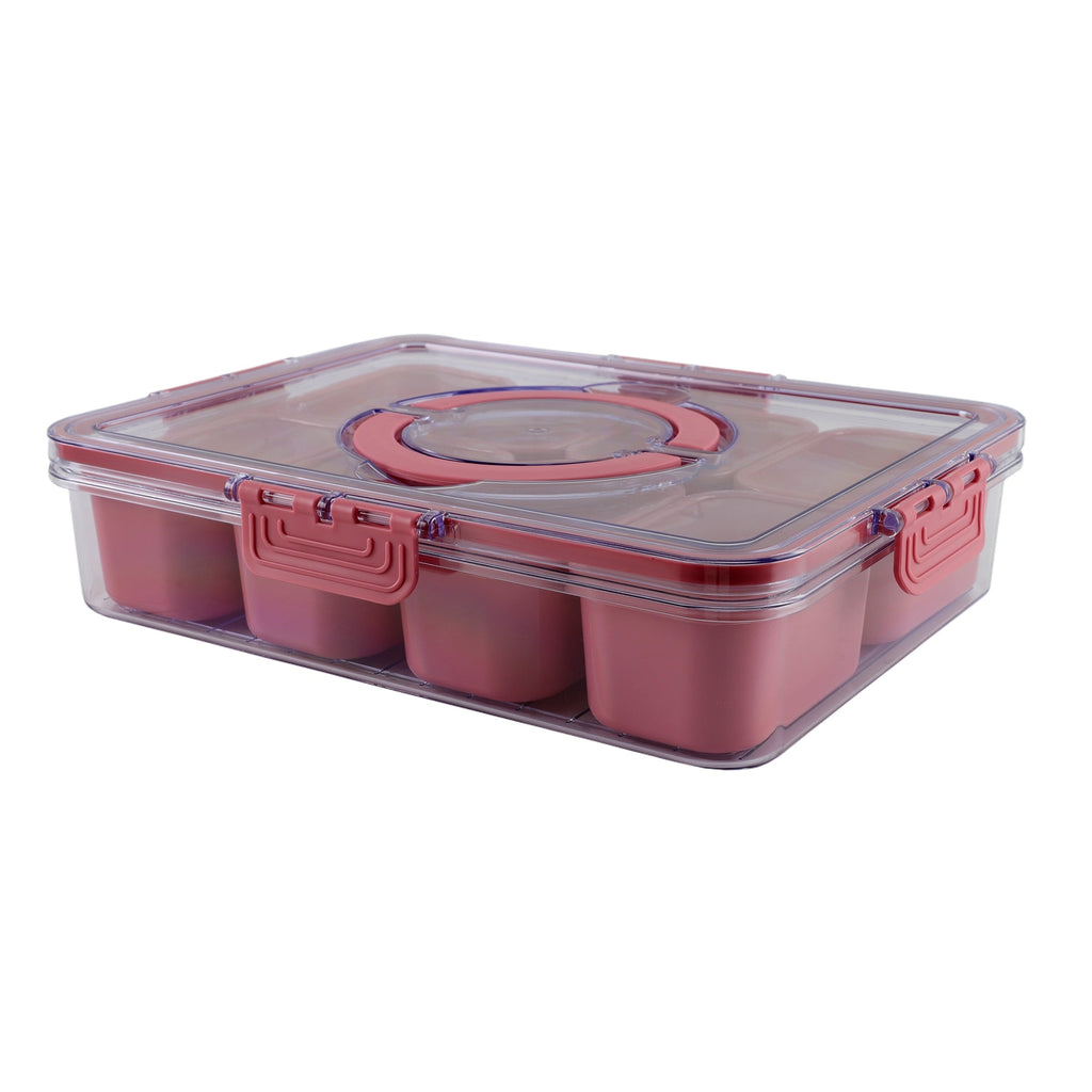 8-Compartment Snackle Box, Charcuterie and Snack Container, Divided Serving Tray with Lids and Handle, Dishwasher Saf...