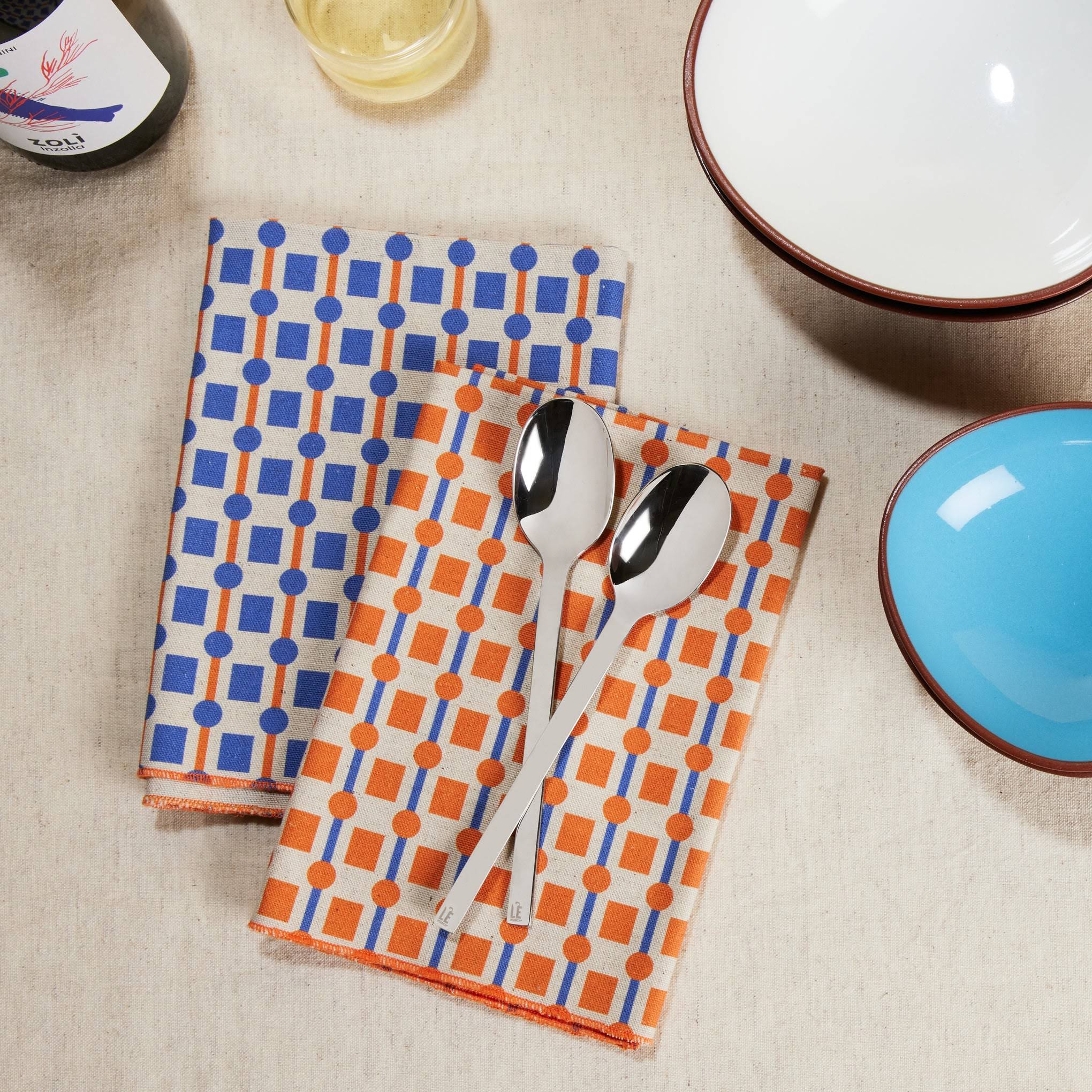 Geometric Cotton &amp; Linen Napkins - Set of 2 - Orange/ Blue