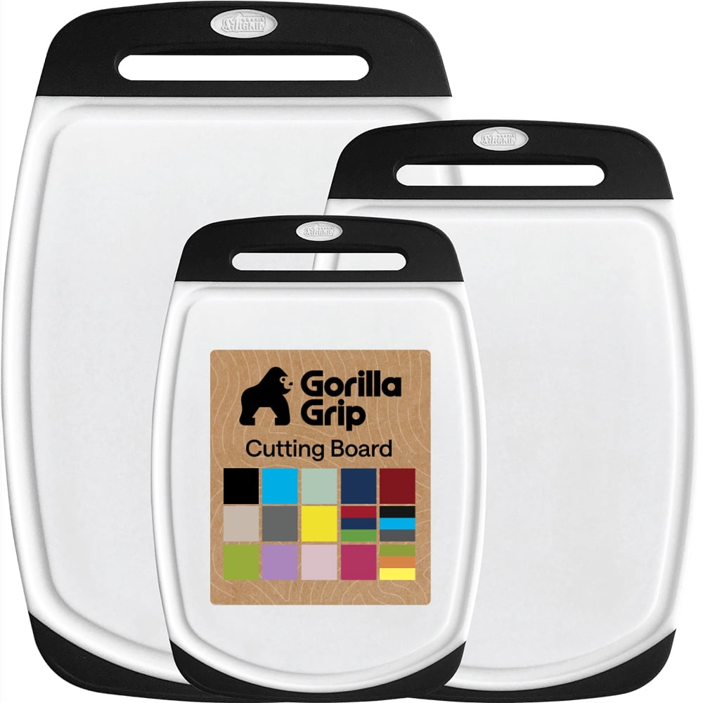 100% BPA Free Reversible Kitchen Cutting Board Set of 3, Juice Grooves, Dishwasher Safe, Black