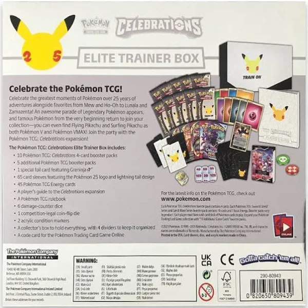 Pokemon Celebrations Elite Trainer Box with 10 Booster Packs, Greninja Foil Card, 65 Sleeves &amp; Energy Cards