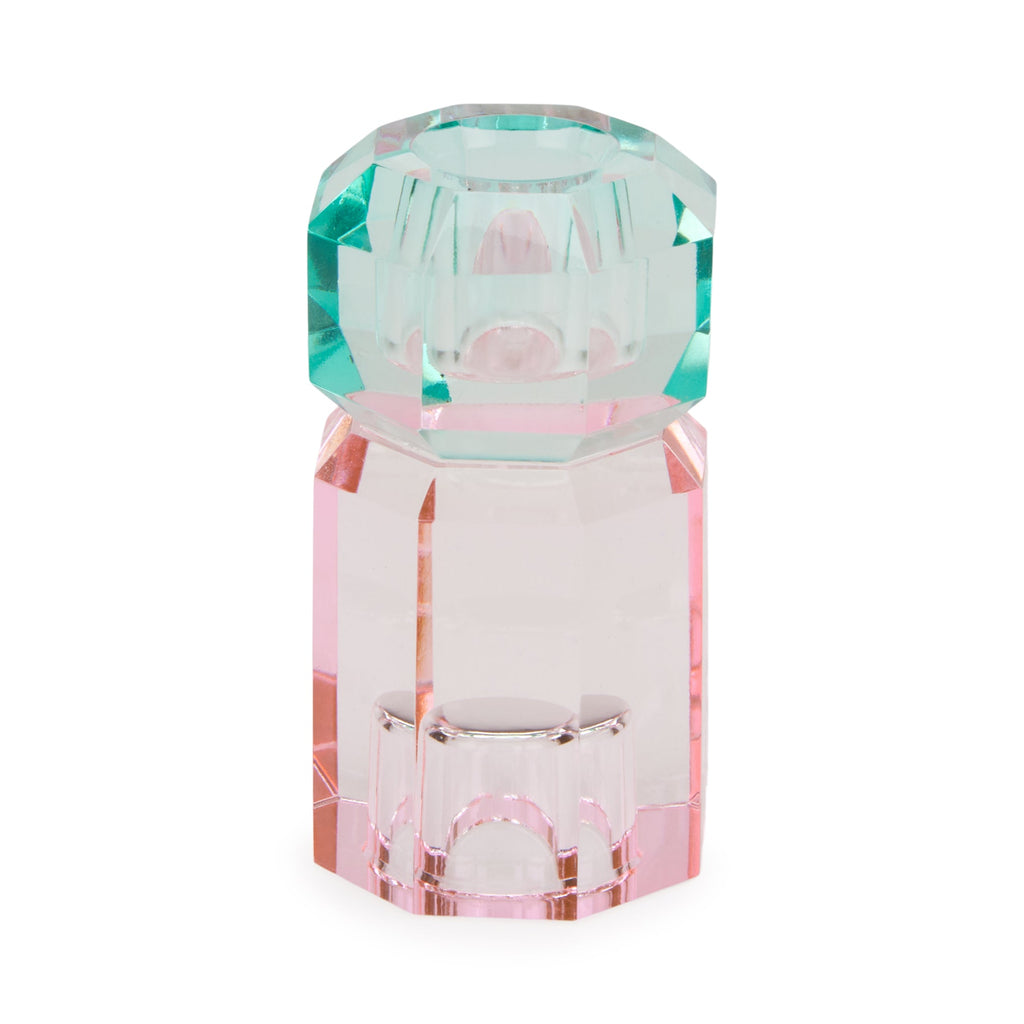 Faceted Crystal Candle Holder - Pink/ Light Mint