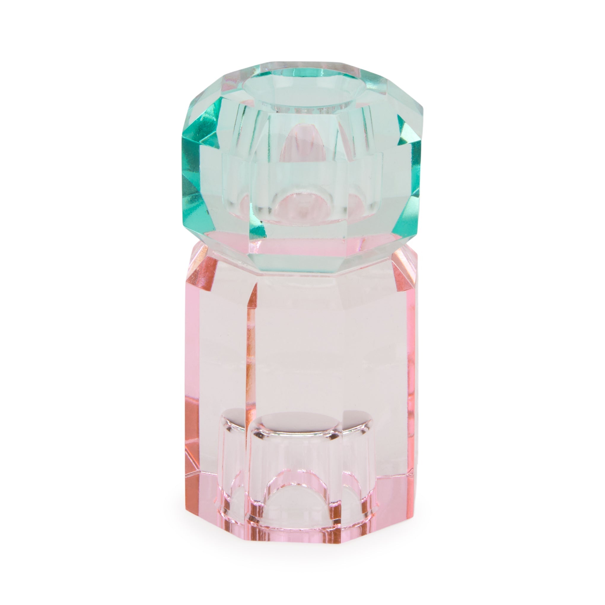 Faceted Crystal Candle Holder - Pink/ Light Mint