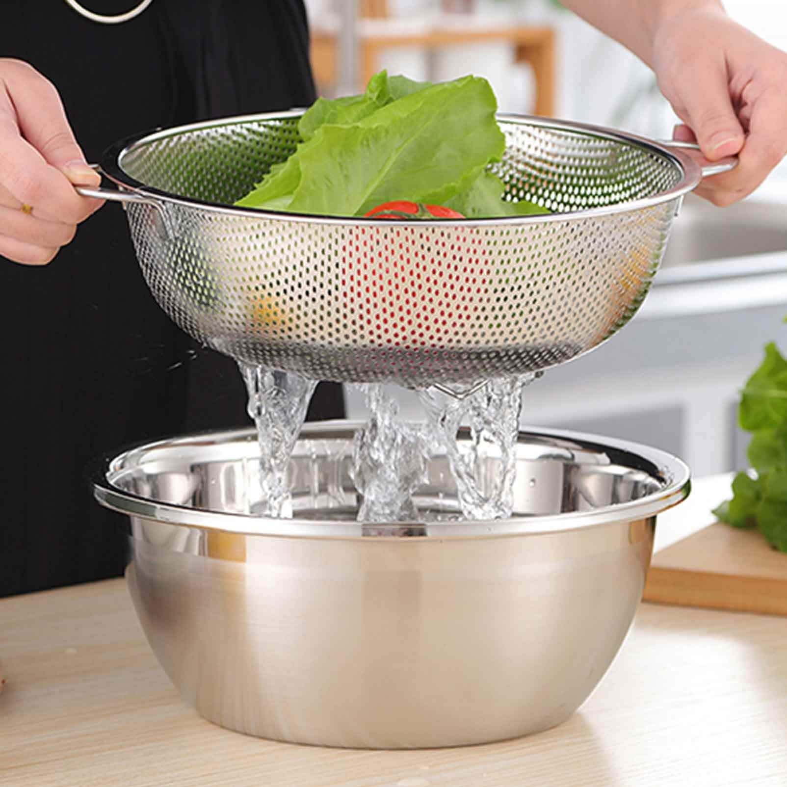 Stainless Steel Colander Set of 3, Micro-Perforated Colanders Strainers for Draining Rinsing - 1/3/5 Quart