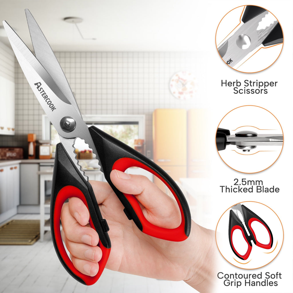 2 Pcs Kitchen Scissors, Heavy Duty Shears with Serrated Blade, Ergonomic Handle Food Scissor for Poultry, H...
