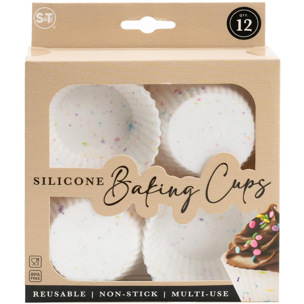 Reusable Non-Stick Silicone Baking Cups (12 Pack) - Standard Size - Confetti