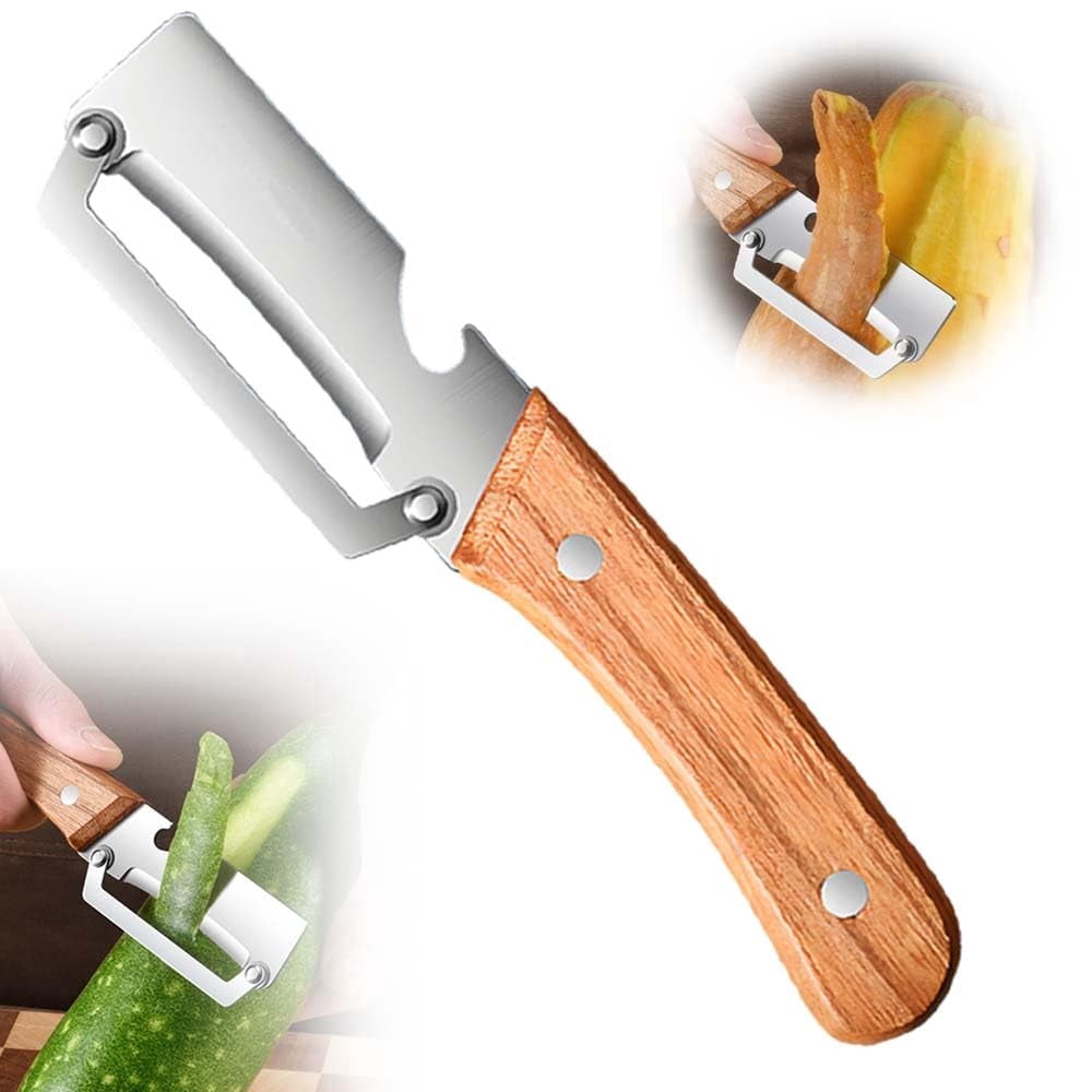 Vegetable Peeler for Kitchen, Stainless Steel Blade with Wooden Handle, Manual Fruit Potato Apple Pe...