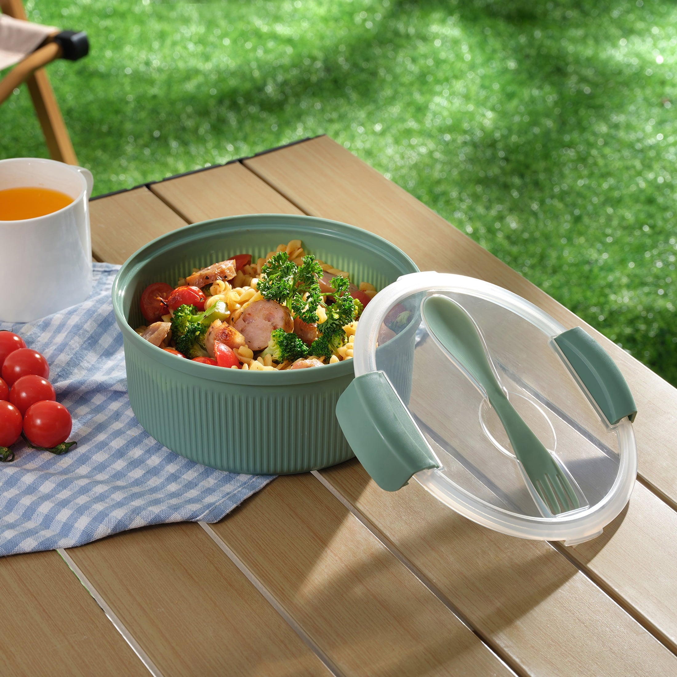 (2 pack) Food Storage Bento Container, Round, Green, 47oz Capacity, A Practical Choice for School Lunches a...