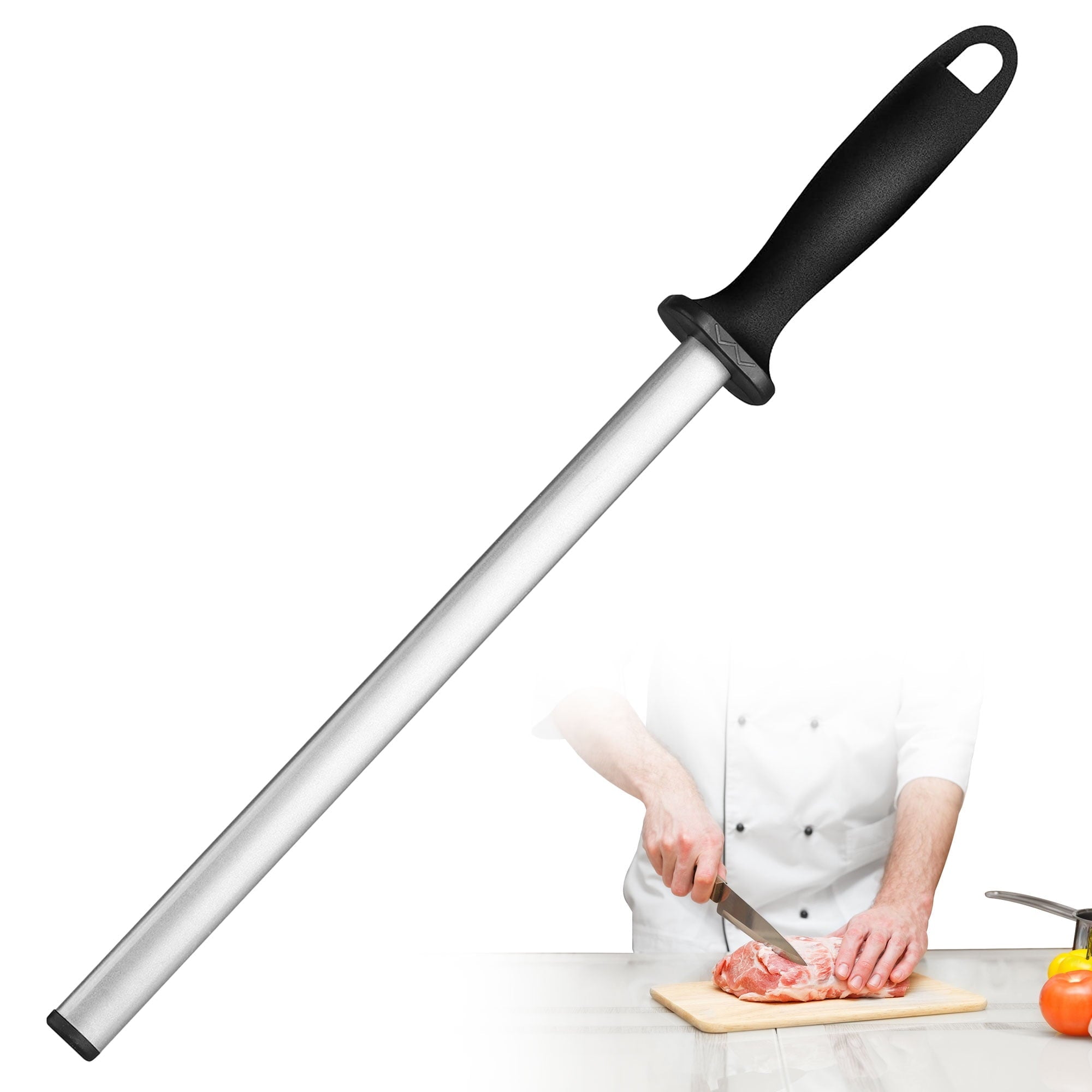 12" Diamond Sharpening Steel, Knife Blade Sharpener Honing Rod, Professional Kitchen Chef Stick