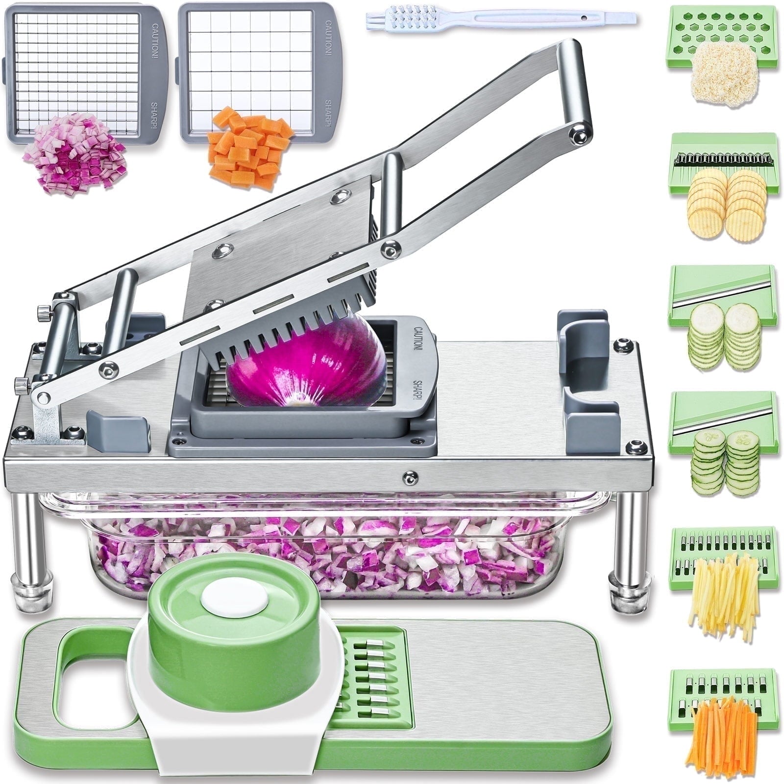 Stainless Steel Vegetable Chopper, Veggie Chopper With 8 Blades, Onion Dicer with Container, Food Cutter & M...