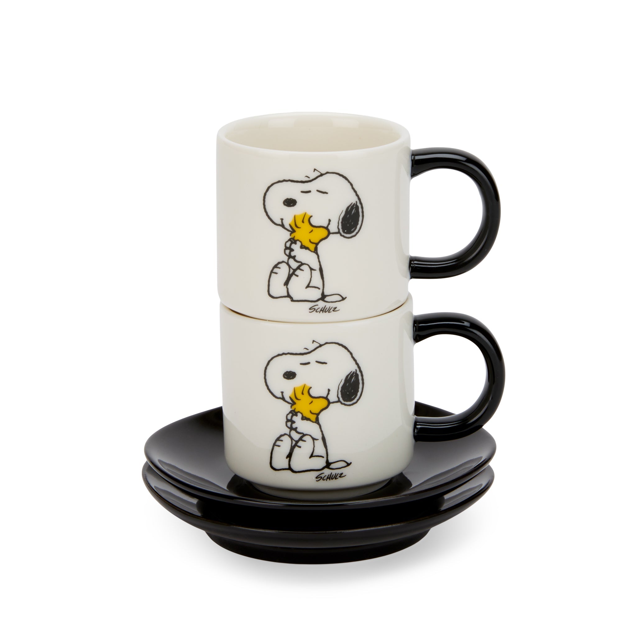 Snoopy Love Stacking Stoneware Espresso Cups &amp; Saucers - Set of 2
