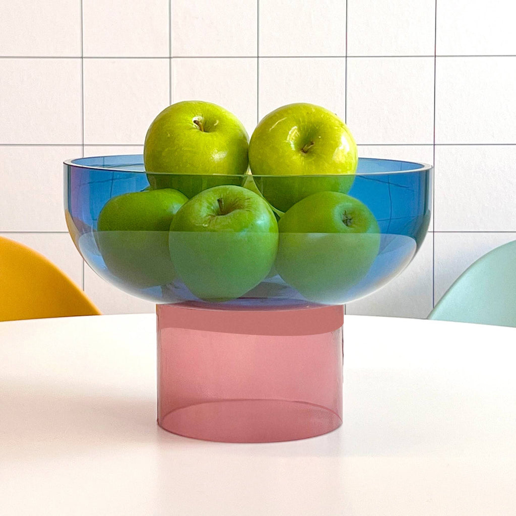 Dual Color Glass Fruit Bowl - Blue/ Pink