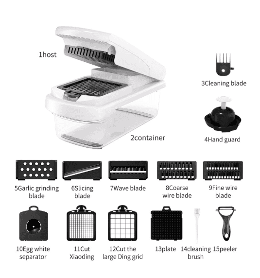 15-in-1 Vegetable Chopper with Container, Kitchen Mandoline Slicer, Grater, Cheese Shredder, Onion Chopper, Frui...