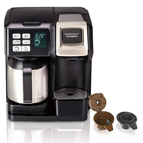 Hamilton Beach FlexBrew Thermal Coffee Maker, Single Serve &amp; Full Pot, Compatible with K-Cup Pods or Grounds, Programmable, Black and Stainless (49966)