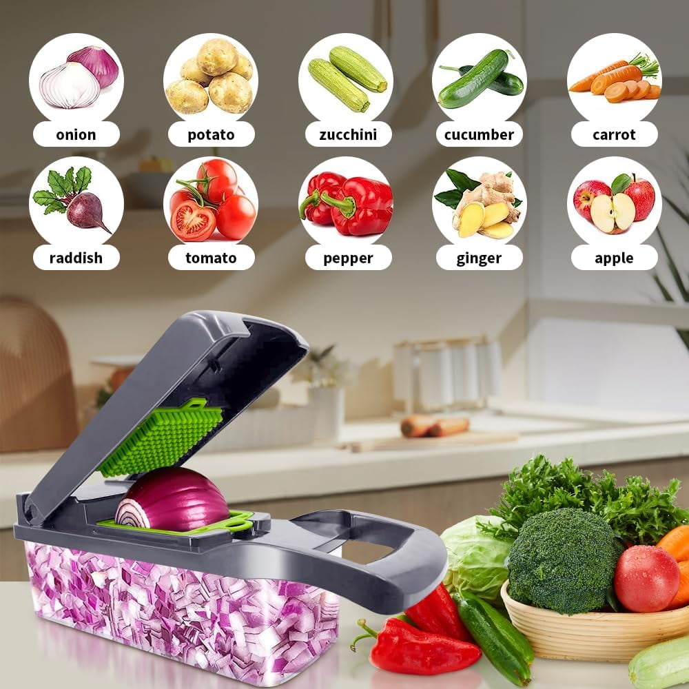 Vegetable Chopper, Veggie Chopper, Multifunctional 12 in 1 Food Chopper, Vegetable Slicer Dicer with 8 Blades, Onion ...
