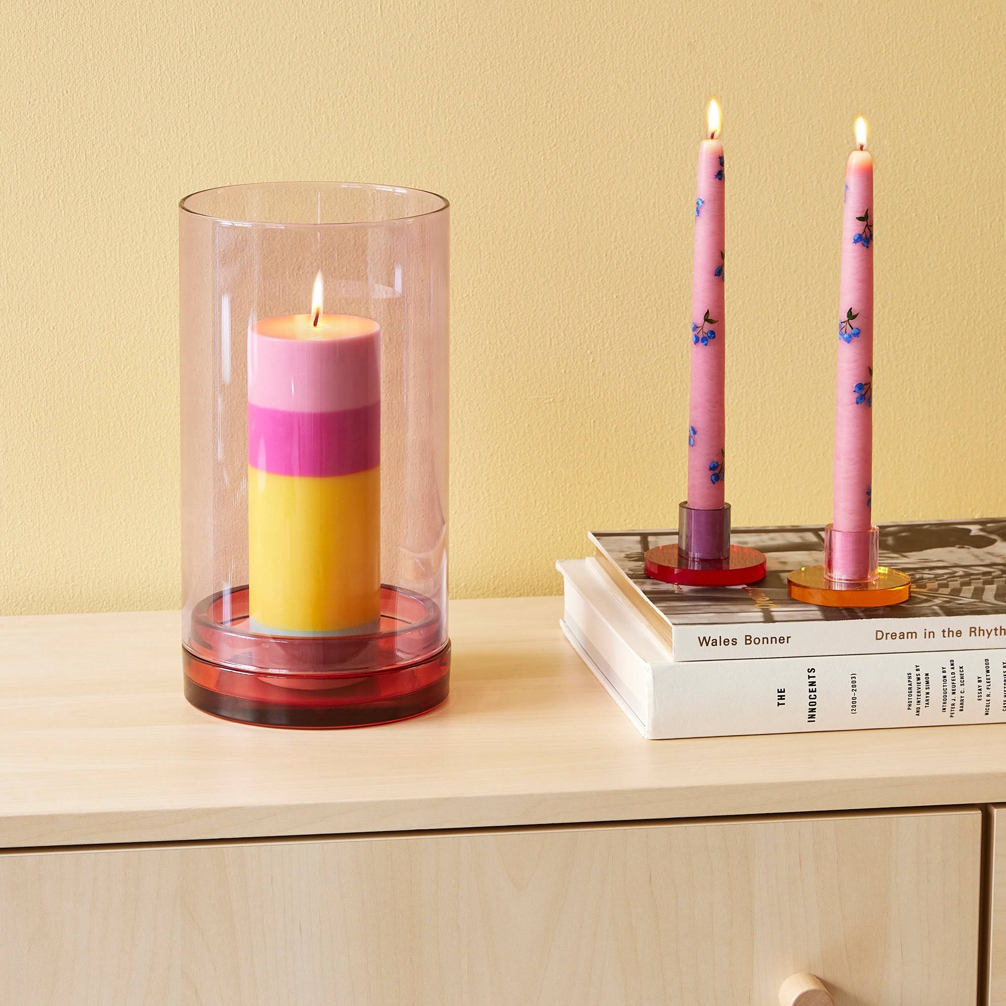 Glass Hurricane Lantern Candle Holder - Violet/ Red