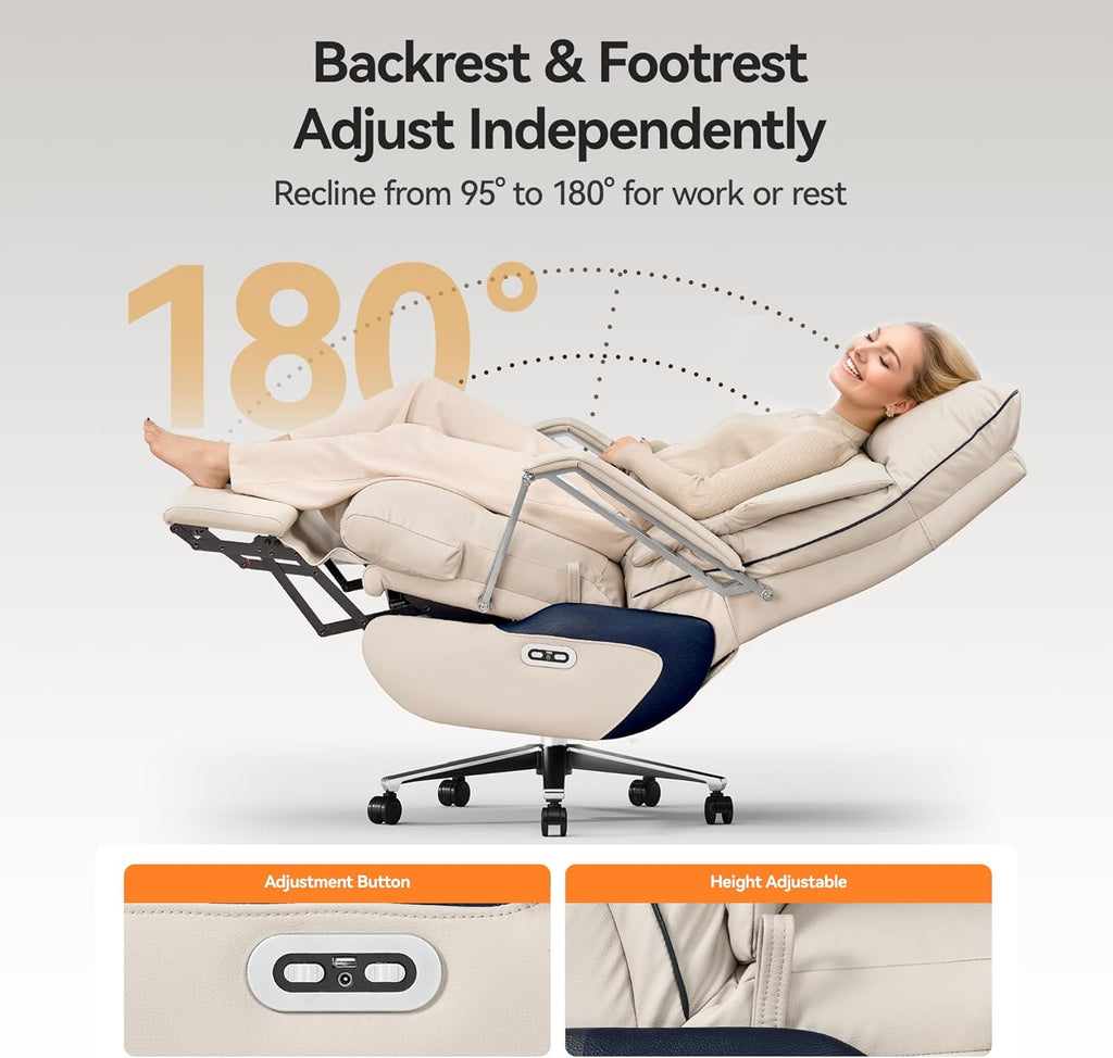M80 Dual Motor Executive Office Chair with Footrest, Big &amp; Tall, 420lbs, Beige