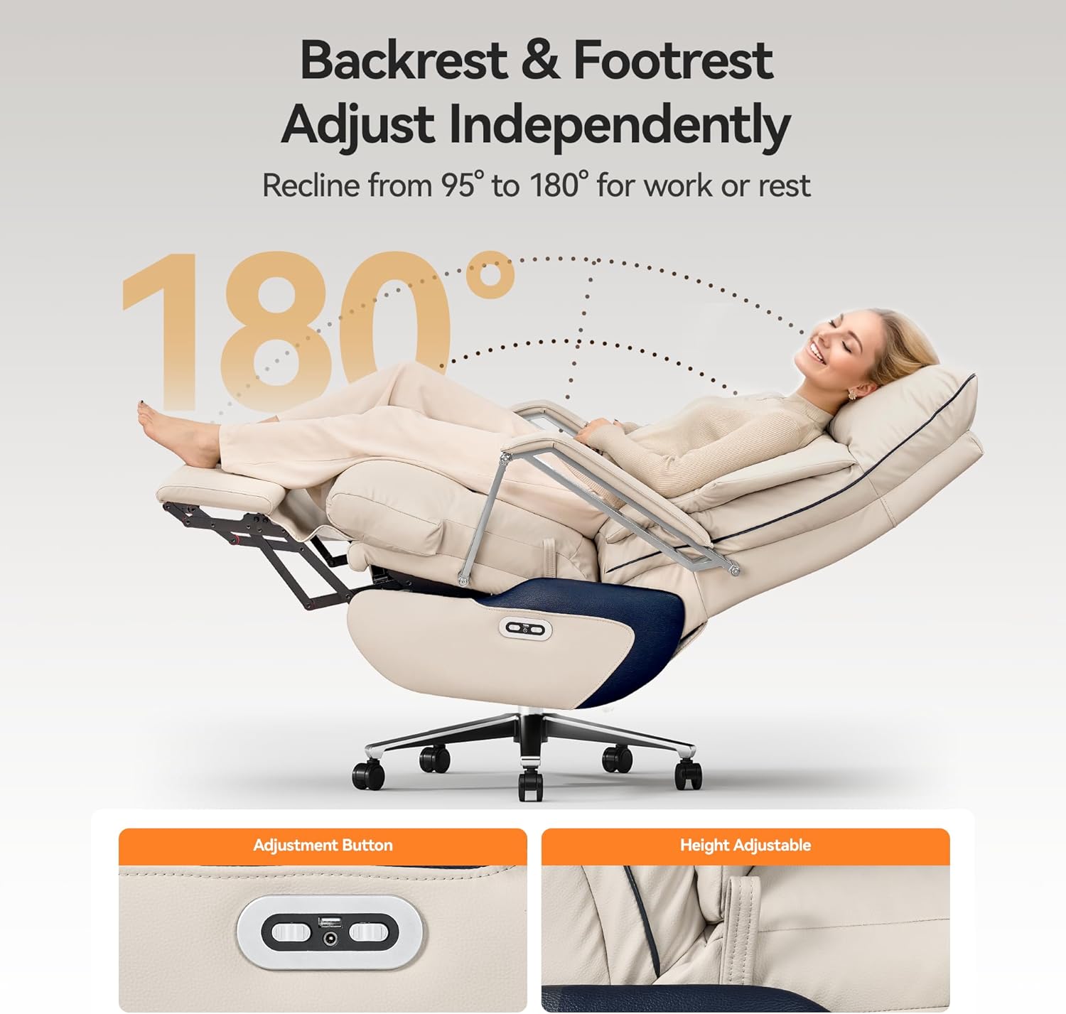 M80 Dual Motor Executive Office Chair with Footrest, Big &amp; Tall, 420lbs, Beige