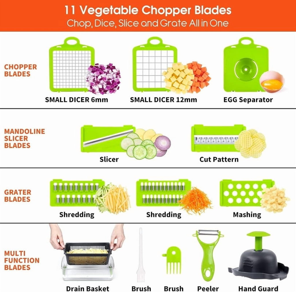 Vegetable Chopper Cutter Slicer Multifunctional 15-in-1 Food Veggie Salad Onion Chopper Cutter Dicer with Container, ...