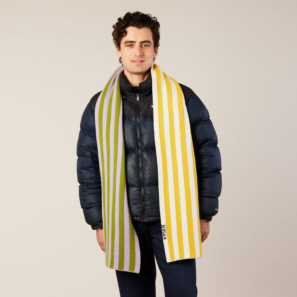 Dusen Dusen Reversible Striped Cotton Scarf - Purple/ Yellow