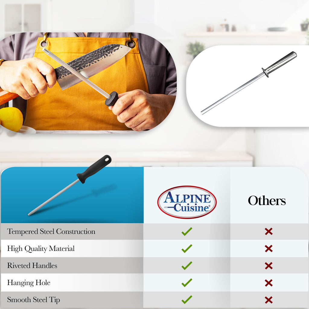 Tempered Steel Knife Sharpener 8 Inch with Ergonomic Handle, Professional Knife Sharpening Rod Sturdy & Durable, Suit...