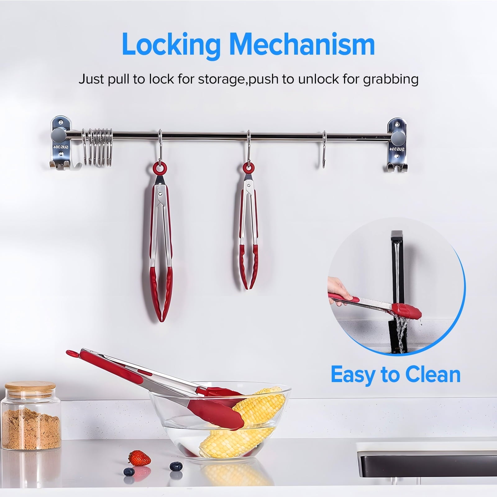 Stainless Steel Kitchen Locking Cooking Tongs with Silicone Tips,Set of 3-7" 9" 12", Red