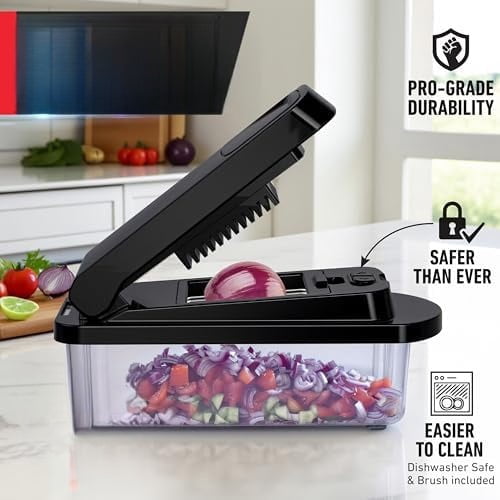 10-in-1, 8 Blade Vegetable Chopper, Mandoline Slicer, Onion Mincer, Cutter, Dicer, Veggie Chopper with Con...