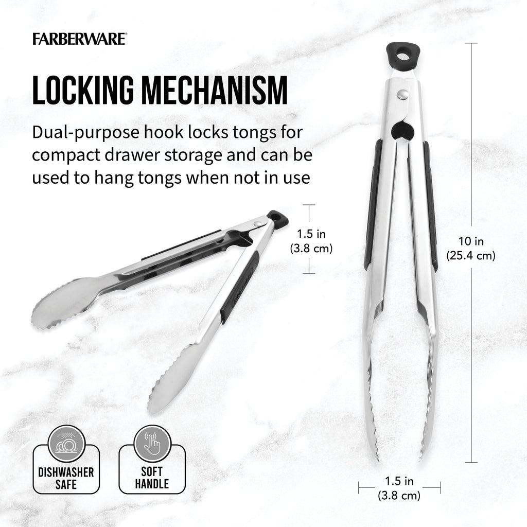 Stainless Steel 9 in Locking Kitchen Food Tongs