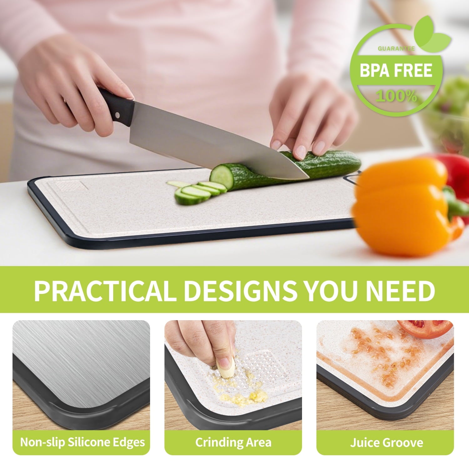 Stainless Steel Cutting Board Large, Double Sided Cutting Board for Kitchen, Non Toxic Chopping Board for Meat, Veget...