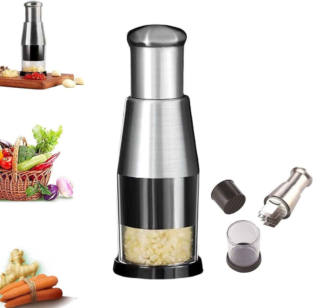 Stainless Steel Garlic Chopper Onion Press Manual Vegetable Chopper Easy Clean Silver Knives