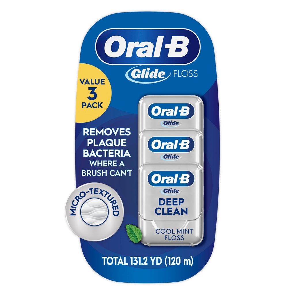 ‑B Floss, Glide Pro‑Health Deep Clean Waxed Dental Floss, Cool Mint, 40m, 3 Pack