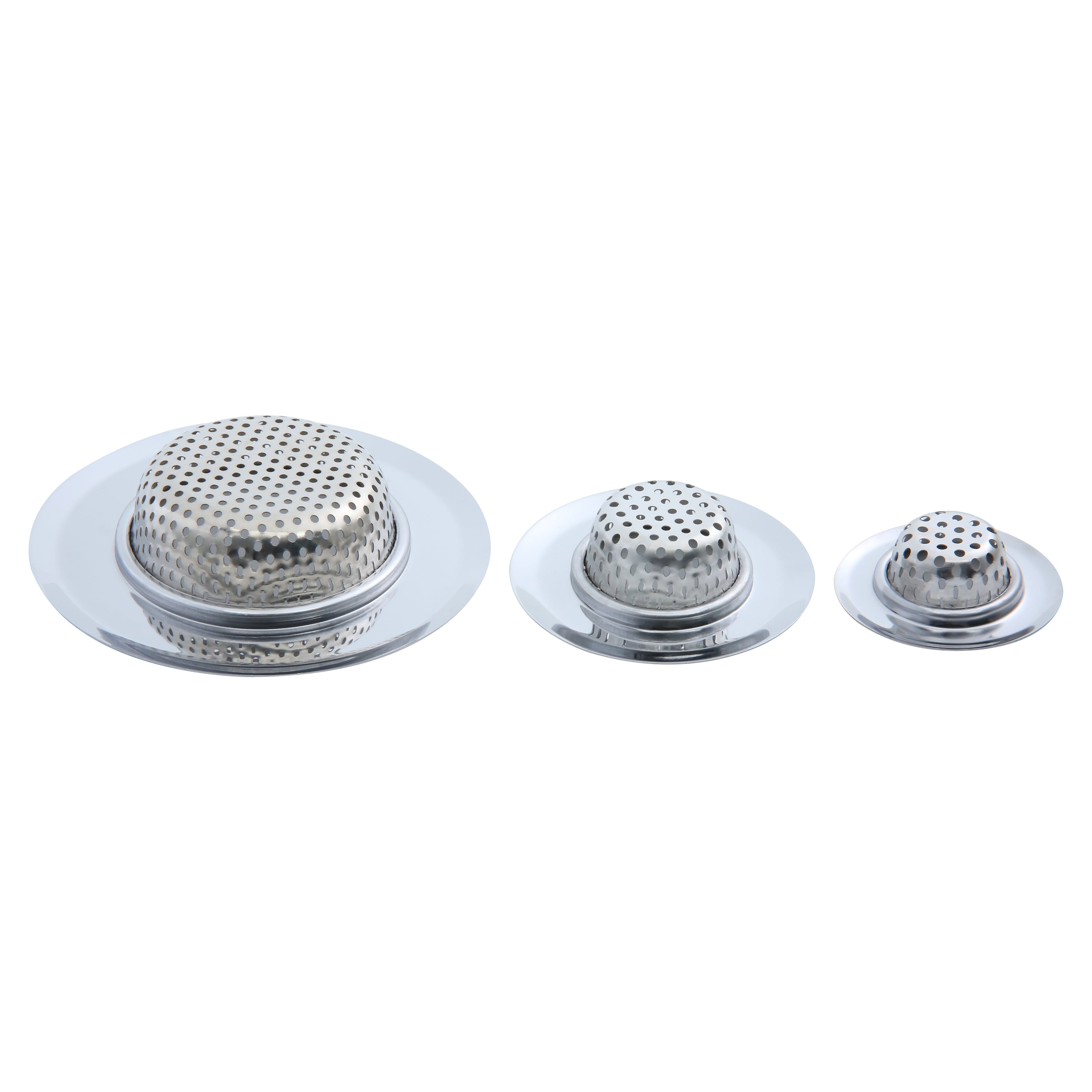 Stainless Steel Kitchen Sink Drain Strainer Set 3 Pack 4.45", 2.95", 2.1" Silver