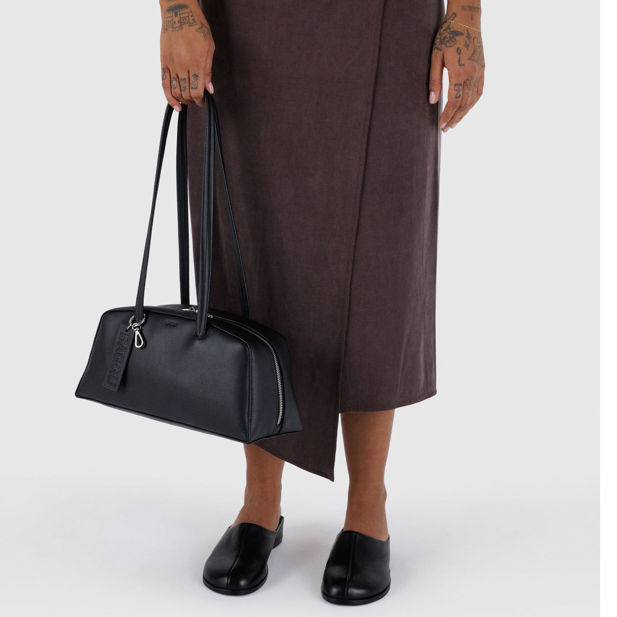 Baggu Recycled Leather Bowler Bag - Black