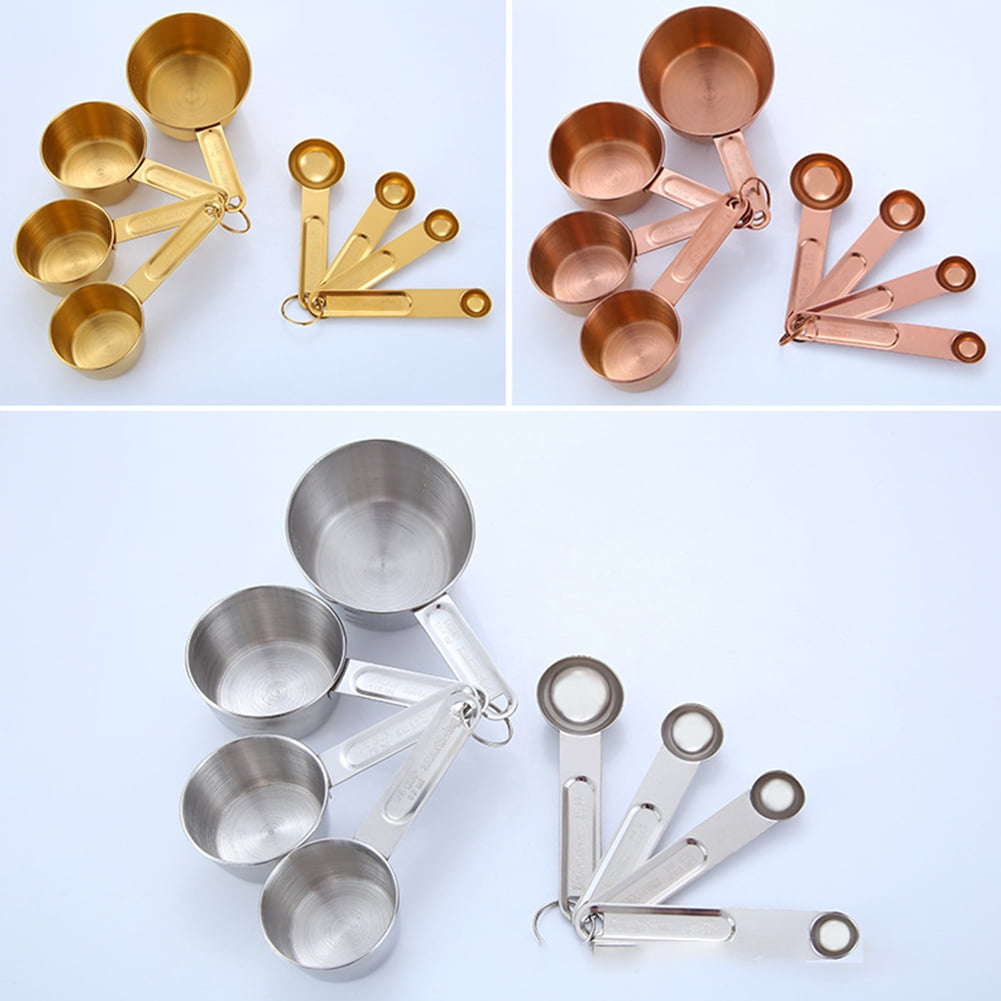 Stainless Steel Measuring Cups,Measuring Cup Spoon Set,Kitchen Accessories 8 PCS(Gold)