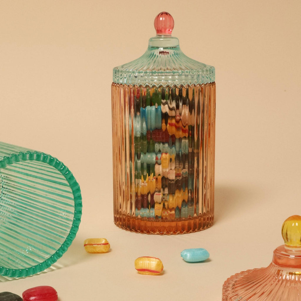 Candy Stripe Glass Storage Jar - Orange/ Light Mint