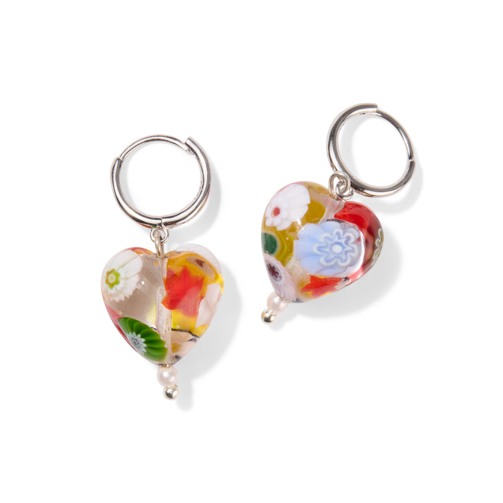 Yam Posy Huggie Hoop Earrings - Silver/ Multi