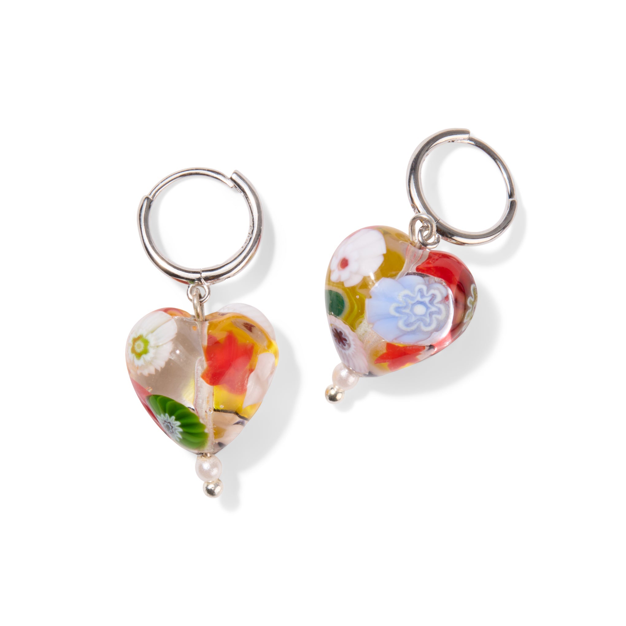 Yam Posy Huggie Hoop Earrings - Silver/ Multi