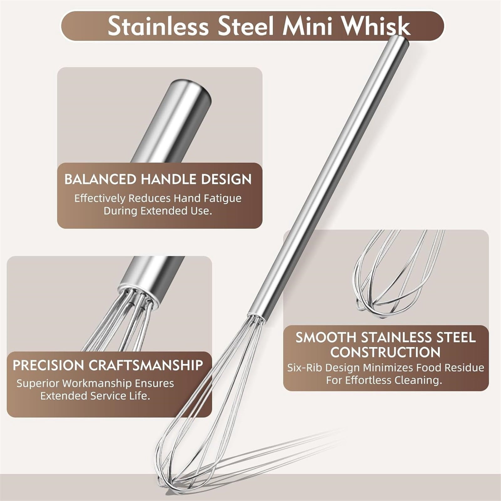 1 Pc Stainless Steel Whip, Mini Whisks Stainless Steel, Stainless Steel Wire Whisk for Whisking, Beating, Mixing Sauc...